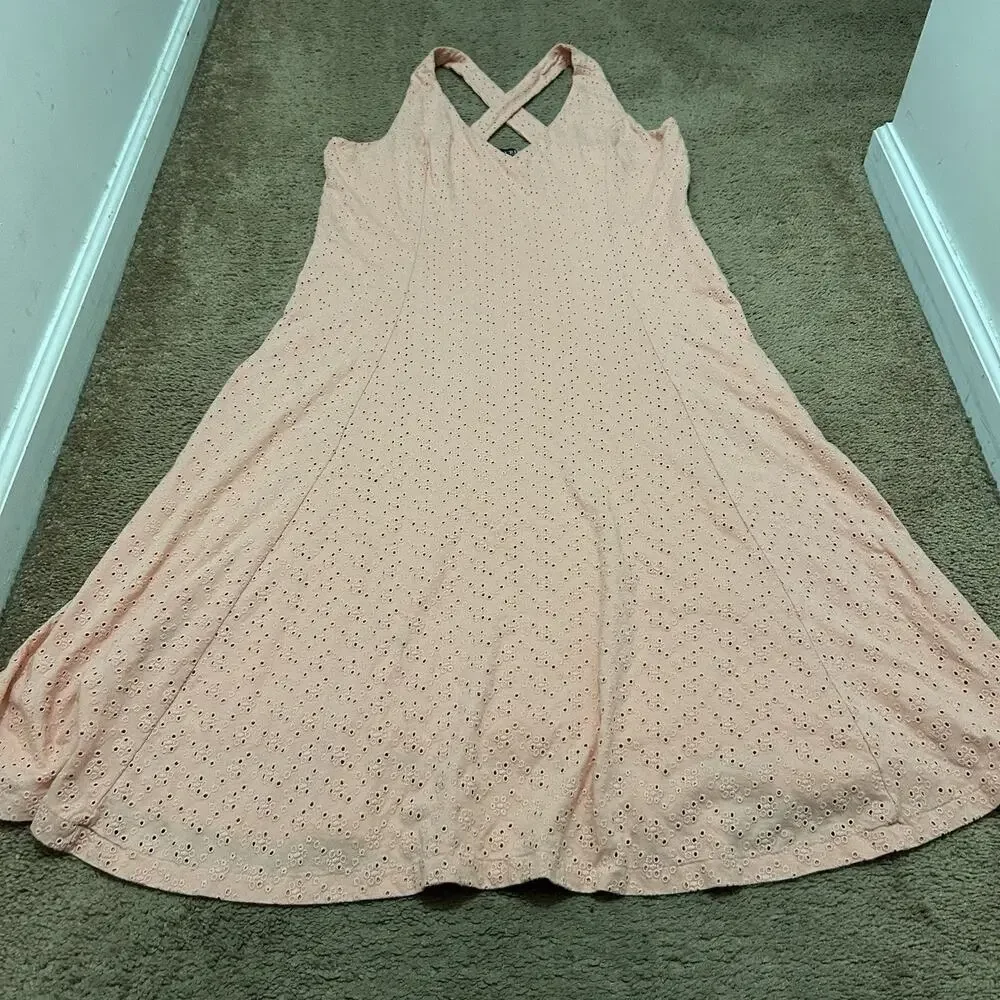 Lauren Ralph Lauren Perforated Fit & Flare Dress Size XL Racer back Midi Coral